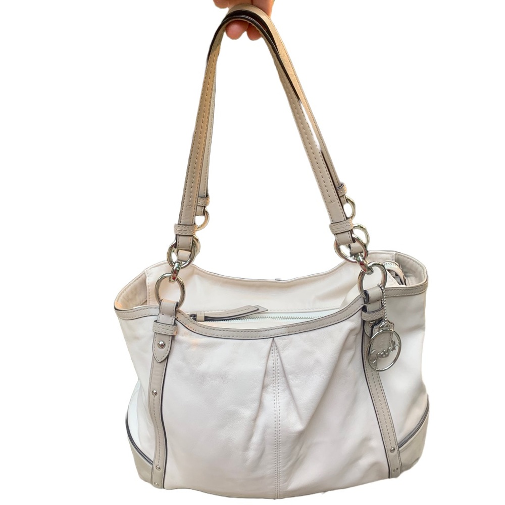 Coach Purse Leather White And Tan Alexandria Large Tote Shoulder Bag Hobo F20812